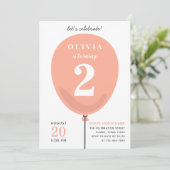 Cute Modern Peach ballon - Girl 2e verjaardag Kaart (Staand voorkant)