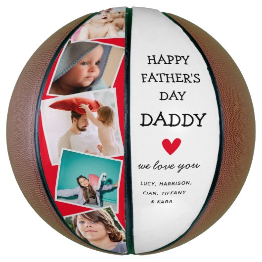Cute Modern Photo Collage Fathers Day Basketbal (Verticaal)