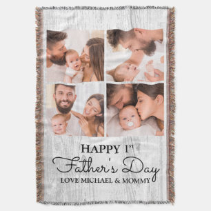 Cute Modern Photo Collage Happy First Fathers Day Deken