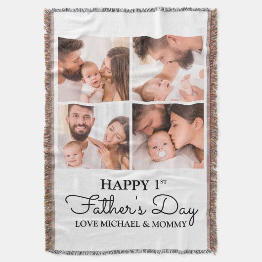 Cute Modern Photo Collage Happy First Fathers Day Deken (Voorkant Verticaal)