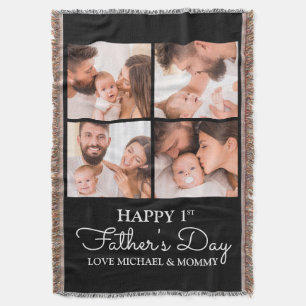 Cute Modern Photo Collage Happy First Fathers Day Deken