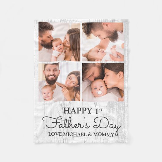 Cute Modern Photo Collage Happy First Fathers Day Fleece Deken (Voorkant)
