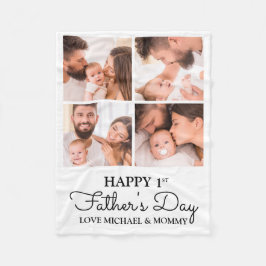 Cute Modern Photo Collage Happy First Fathers Day Fleece Deken