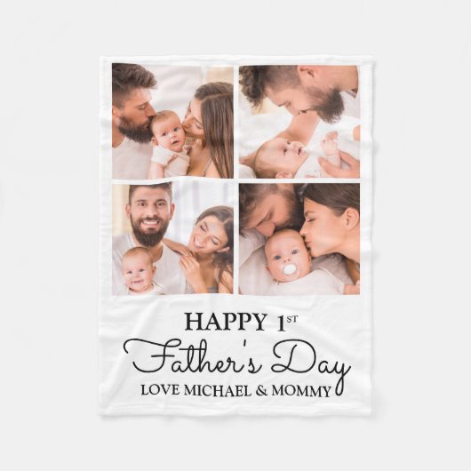 Cute Modern Photo Collage Happy First Fathers Day Fleece Deken (Voorkant)
