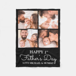 Cute Modern Photo Collage Happy First Fathers Day Fleece Deken