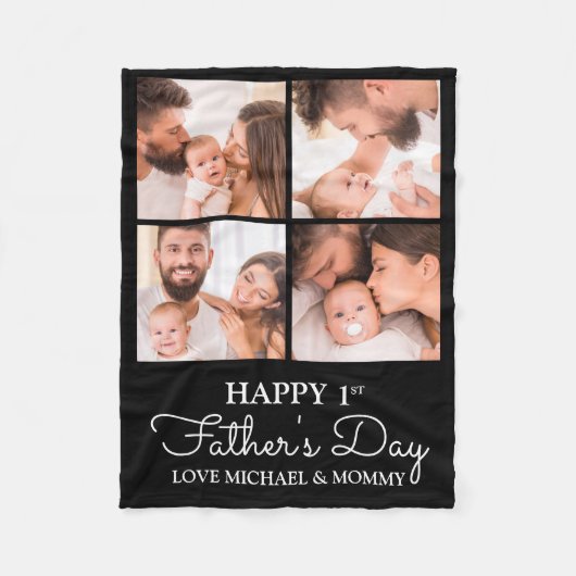 Cute Modern Photo Collage Happy First Fathers Day Fleece Deken (Voorkant)