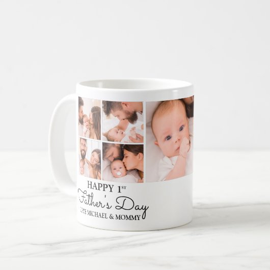 Cute Modern Photo Collage Happy First Fathers Day Koffiemok (Voorkant links)