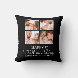 Cute Modern Photo Collage Happy First Fathers Day Kussen