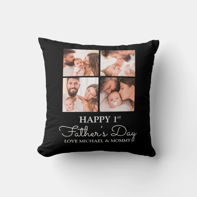 Cute Modern Photo Collage Happy First Fathers Day Kussen (Voorkant)