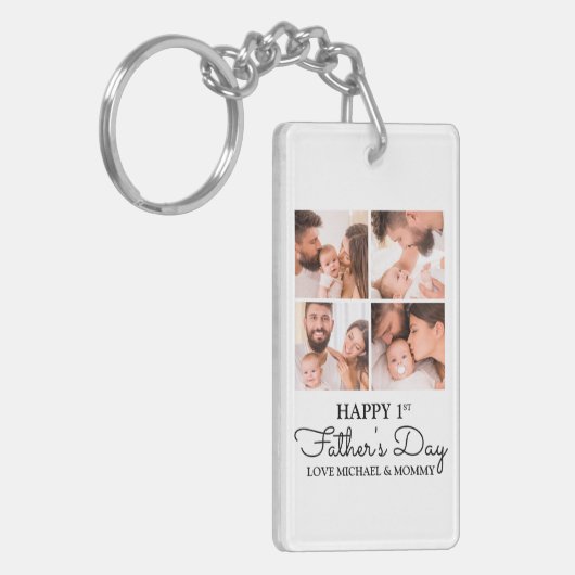 Cute Modern Photo Collage Happy First Fathers Day Sleutelhanger (Voorkant Links)