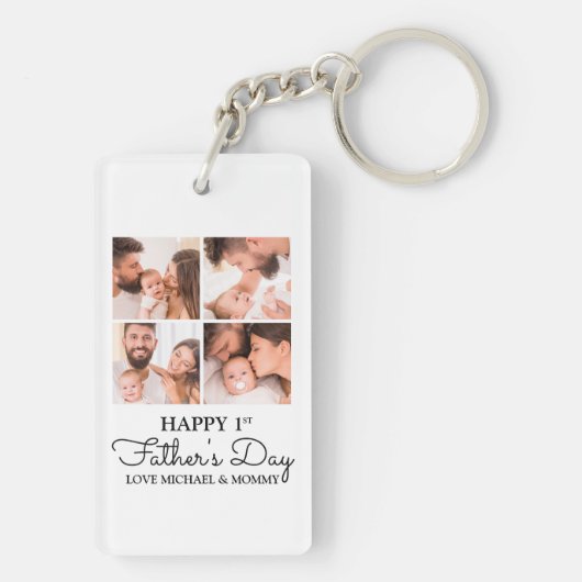 Cute Modern Photo Collage Happy First Fathers Day Sleutelhanger (achterkant)