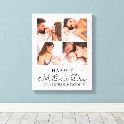 Cute Modern Photo Collage Happy First Moederdag Canvas Afdruk (Insitu (Houten vloer))