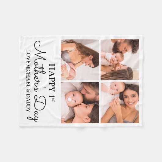 Cute Modern Photo Collage Happy First Moederdag Fleece Deken (Voorkant (Horizontaal))