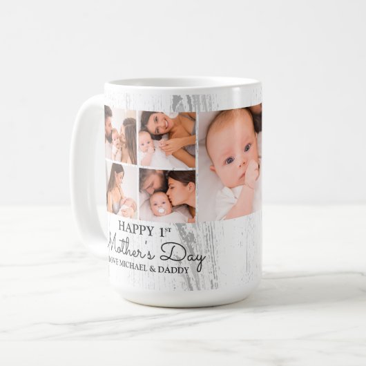 Cute Modern Photo Collage Happy First Moederdag Koffiemok (Voorkant links)