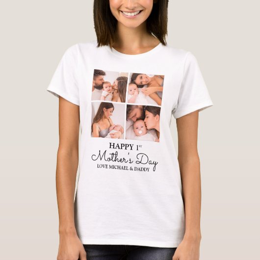 Cute Modern Photo Collage Happy First Moederdag T-shirt (Voorkant)