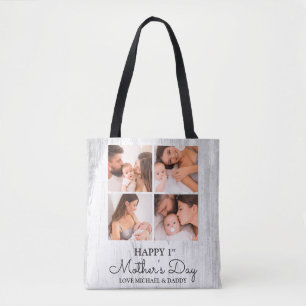 Cute Modern Photo Collage Happy First Moederdag Tote Bag