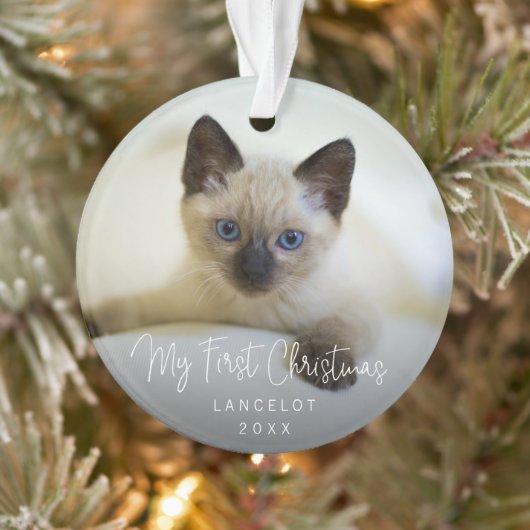 Cute Modern Photo Kitten Cat First Kerstmis Ornament (Boom)