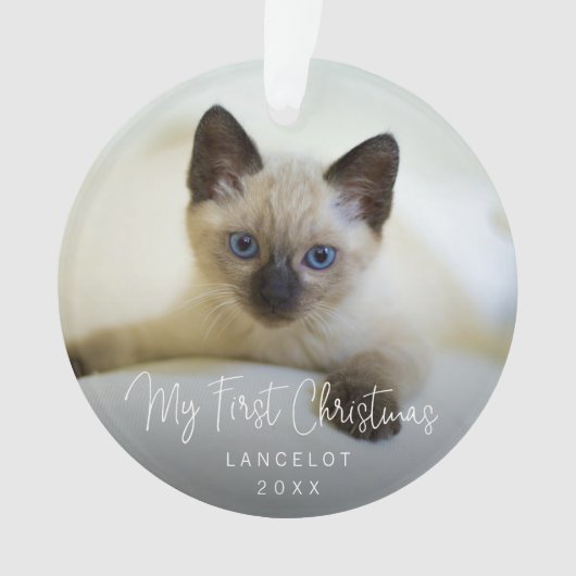 Cute Modern Photo Kitten Cat First Kerstmis Ornament (voorkant)