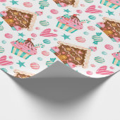 Cute Modern Pink Blue Waterverf Kerstbehandelingen Cadeaupapier (Hoek)