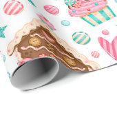 Cute Modern Pink Blue Waterverf Kerstbehandelingen Cadeaupapier (Rol Hoek)