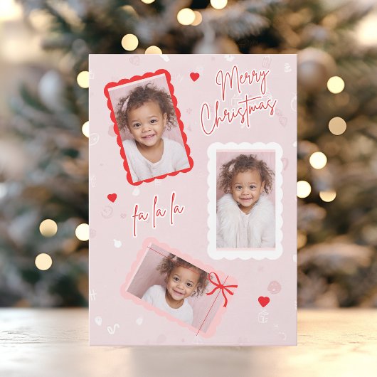 Cute Modern Pink Christmas Photo Card | Fa La La  Feestdagenkaart