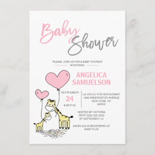 Cute Modern Pink Giraffe Girls Baby shower Kaart