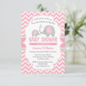 Cute Modern Pink Grey Elephant Girl Baby shower Kaart (Staand voorkant)
