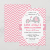 Cute Modern Pink Grey Elephant Girl Baby shower Kaart (Voorkant / Achterkant)