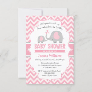 Cute Modern Pink Grey Elephant Girl Baby shower Kaart