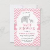 Cute Modern Pink Grey Elephant Girl Baby shower Kaart (Voorkant)