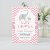 Cute Modern Pink Grey Elephant Girl Baby shower Kaart (Staand voorkant)