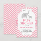 Cute Modern Pink Grey Elephant Girl Baby shower Kaart (Voorkant / Achterkant)
