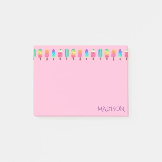 Cute Modern Pink Paars Popsicle Meisly Post-it® Notes (Voorkant)