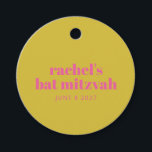 Cute Modern Pink Yellow Bat Mitzvah gepersonalisee Bedankjes Labels<br><div class="desc">Gepersonaliseerde oude Typografie Roze en Gele Moderne Favor Tags</div>