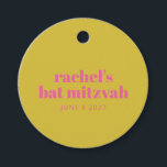 Cute Modern Pink Yellow Bat Mitzvah gepersonalisee Bedankjes Labels<br><div class="desc">Gepersonaliseerde oude Typografie Roze en Gele Moderne Favor Tags</div>