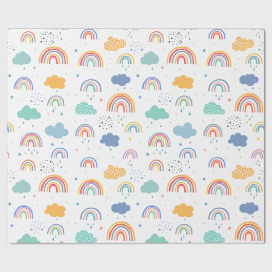 Cute Modern Rainbows and Clouds Pattern Cadeaupapier (Vlak)