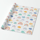 Cute Modern Rainbows and Clouds Pattern Cadeaupapier (Uitgerold)