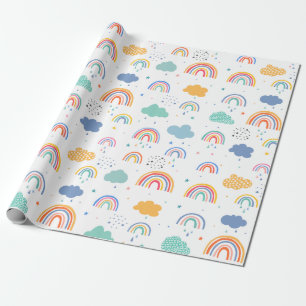 Cute Modern Rainbows and Clouds Pattern Cadeaupapier