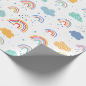 Cute Modern Rainbows and Clouds Pattern Cadeaupapier (Hoek)