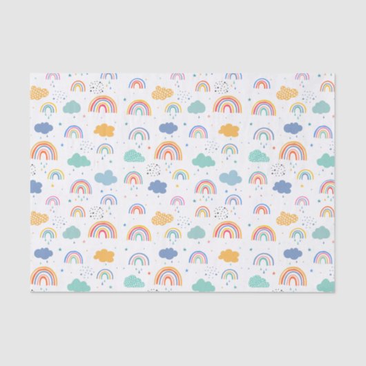 Cute Modern Rainbows and Clouds Pattern Tissuepapier (Voorkant)
