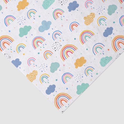 Cute Modern Rainbows and Clouds Pattern Tissuepapier (Detail)