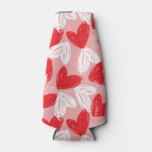 Cute Modern red and white hearts patroon Flesjeskoeler (Voorkant)