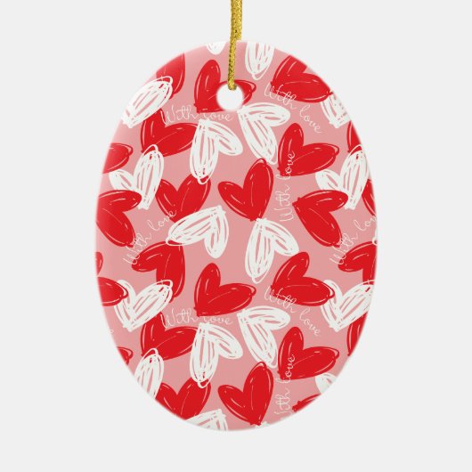 Cute Modern red and white hearts patroon Keramisch Ornament (Voorkant)
