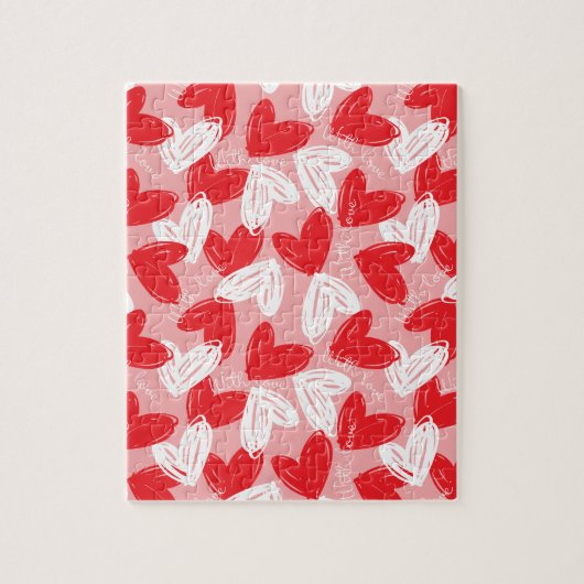 Cute Modern red and white hearts patroon Legpuzzel (Verticaal)