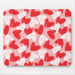 Cute Modern red and white hearts patroon Muismat