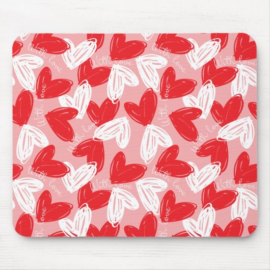 Cute Modern red and white hearts patroon Muismat (Voorkant)