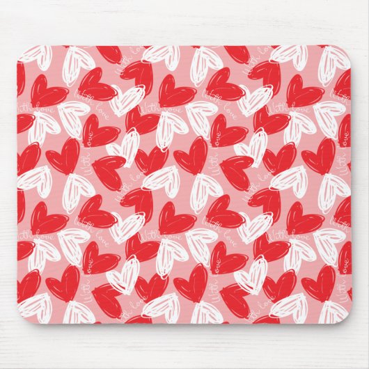 Cute Modern red and white hearts patroon Muismat (Voorkant)