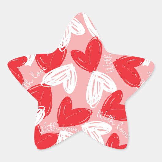 Cute Modern red and white hearts patroon Ster Sticker (Voorkant)