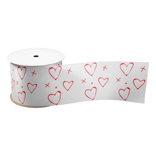 Cute Modern Red en White XOXO Hearts Valentijn Satijnen Lint (Spoel)