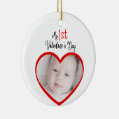 Cute Modern Red Heart Mijn eerste Valentijnsdag Keramisch Ornament (Rechts)